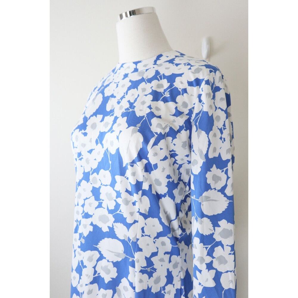 Vintage 1970s Marek New York Midi Dress Blue Floral Print Long Sleeve - Picture 6 of 11